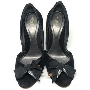 Sergio Rossi Black Suede Peep Toe Bow